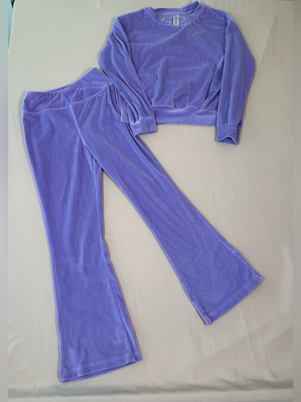 90 Degree By Reflex, Girls Lavender Ribbed Lounge Set, Medium, 10.